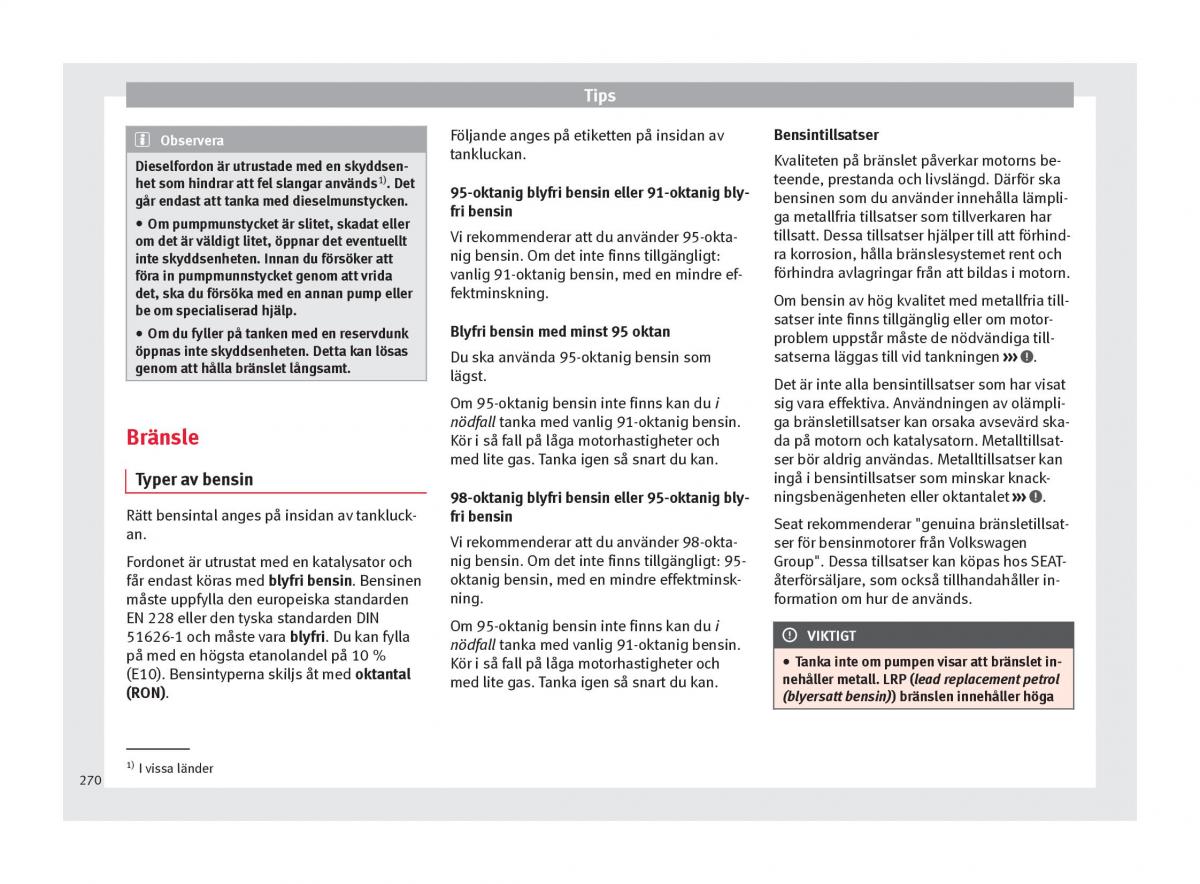 Seat Ateca instruktionsbok / page 272