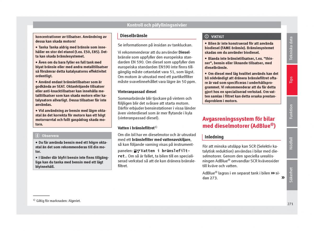 Seat Ateca instruktionsbok / page 273