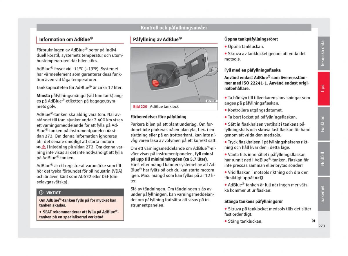 Seat Ateca instruktionsbok / page 275