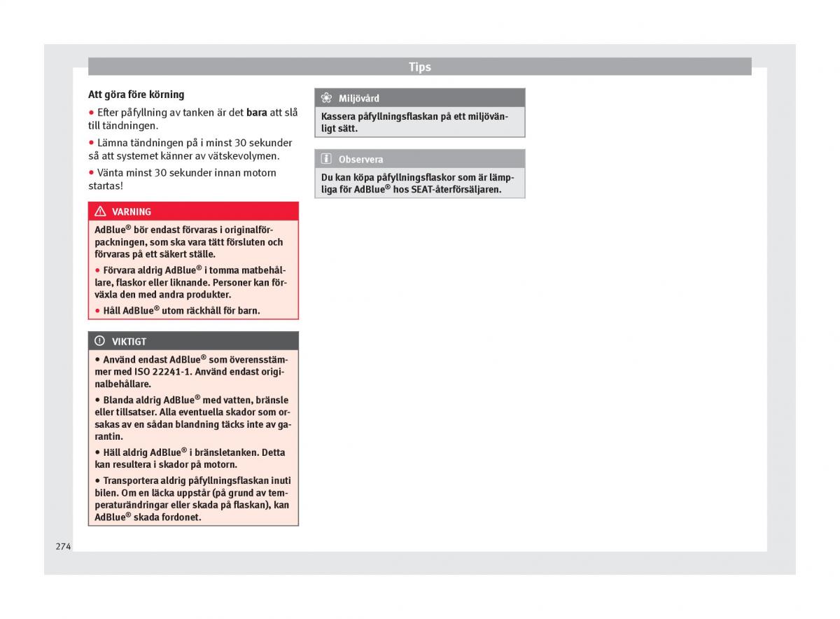 Seat Ateca instruktionsbok / page 276