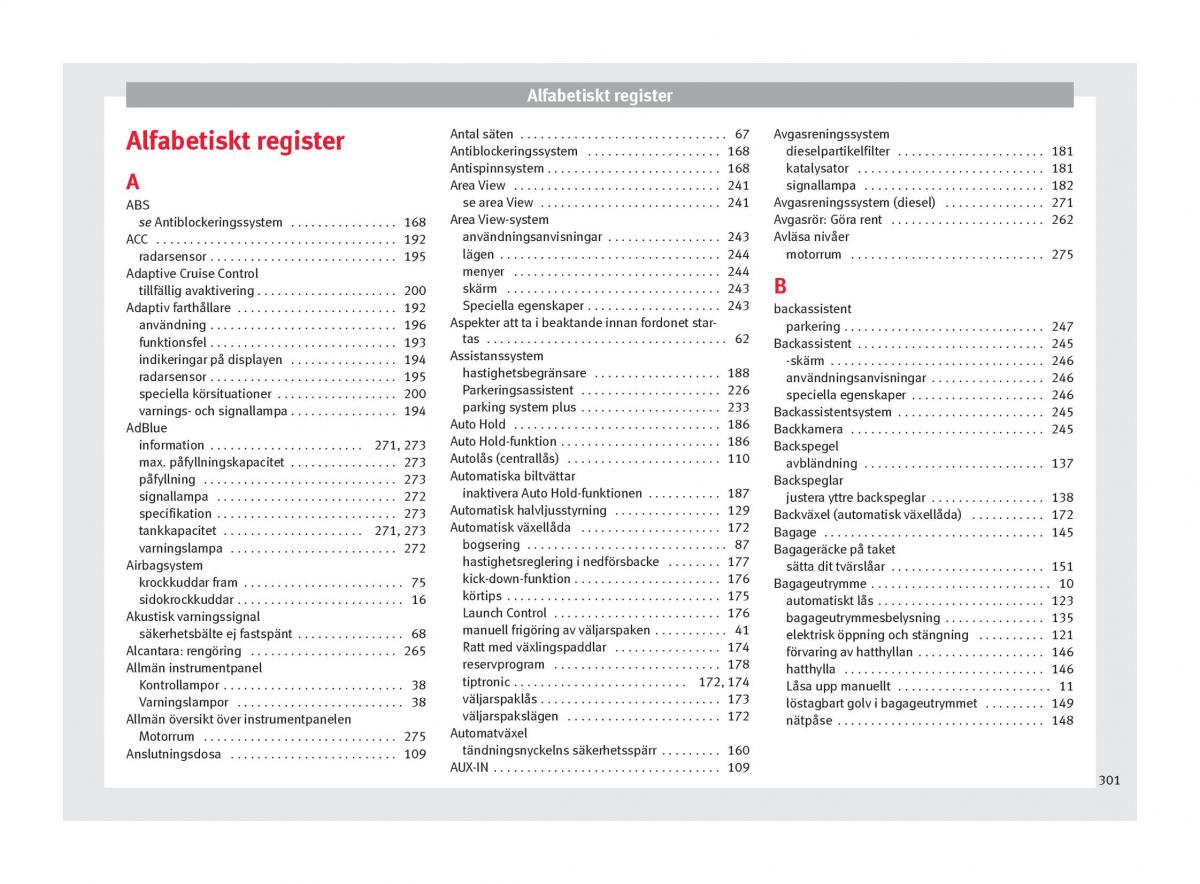 Seat Ateca instruktionsbok / page 303