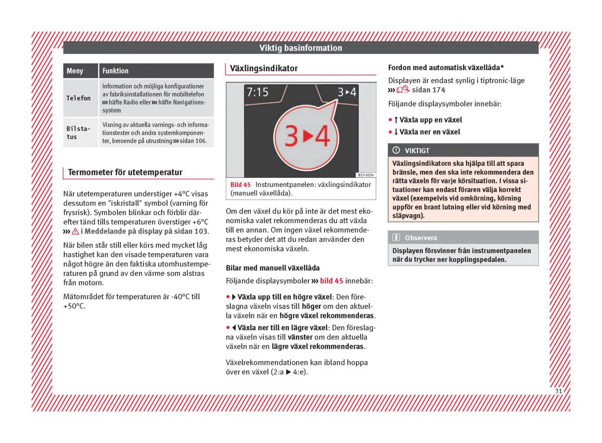 Seat Ateca instruktionsbok / page 33