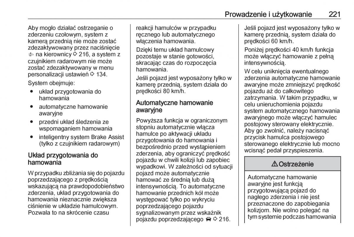 Opel Astra K V 5 instrukcja obslugi / page 223