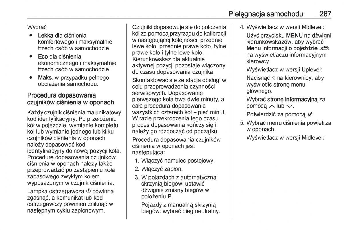 Opel Astra K V 5 instrukcja obslugi / page 289