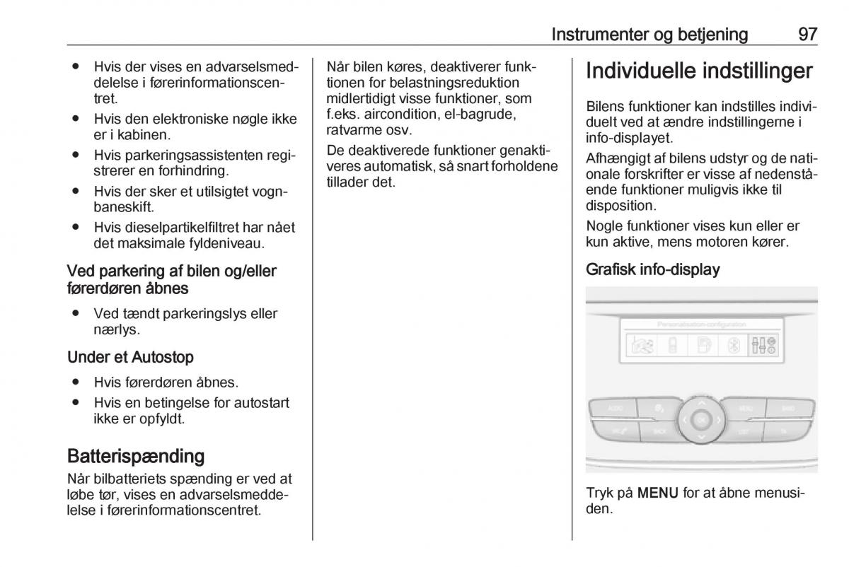 manual  Opel Crossland X Bilens instruktionsbog / page 99