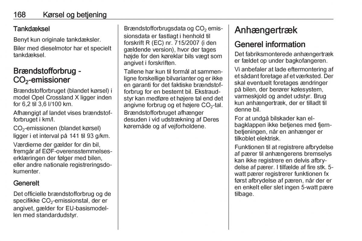manual  Opel Crossland X Bilens instruktionsbog / page 170