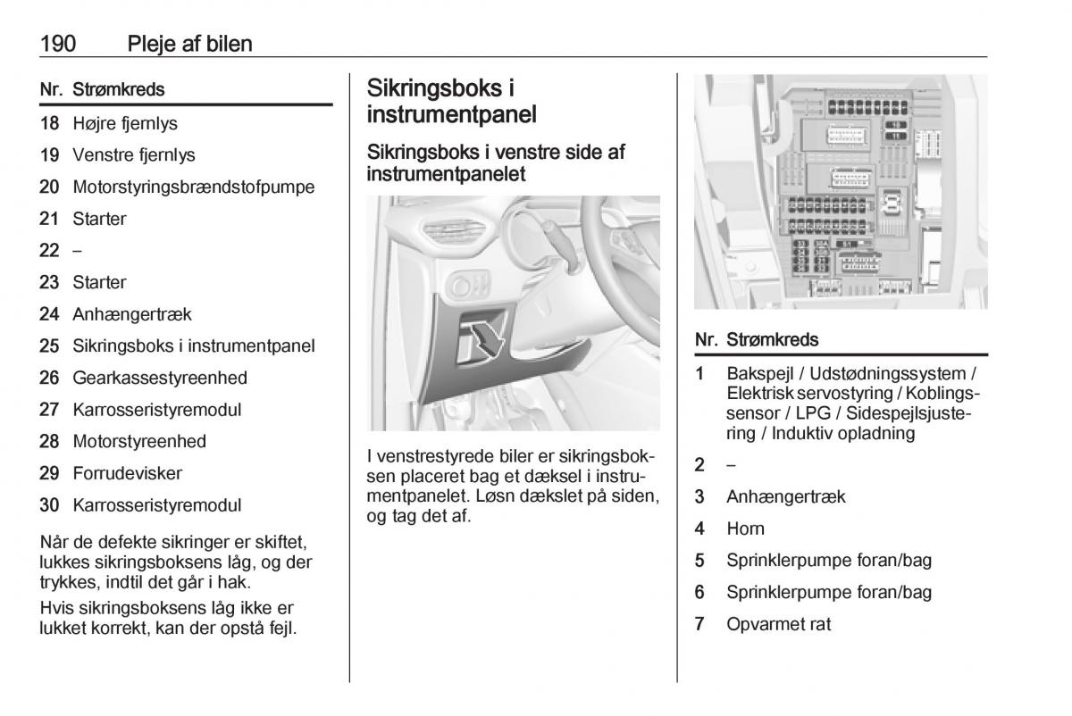 manual  Opel Crossland X Bilens instruktionsbog / page 192