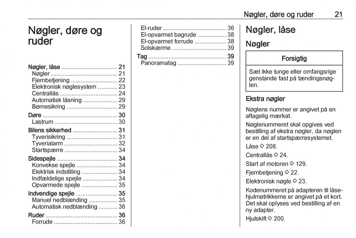 manual  Opel Crossland X Bilens instruktionsbog / page 23