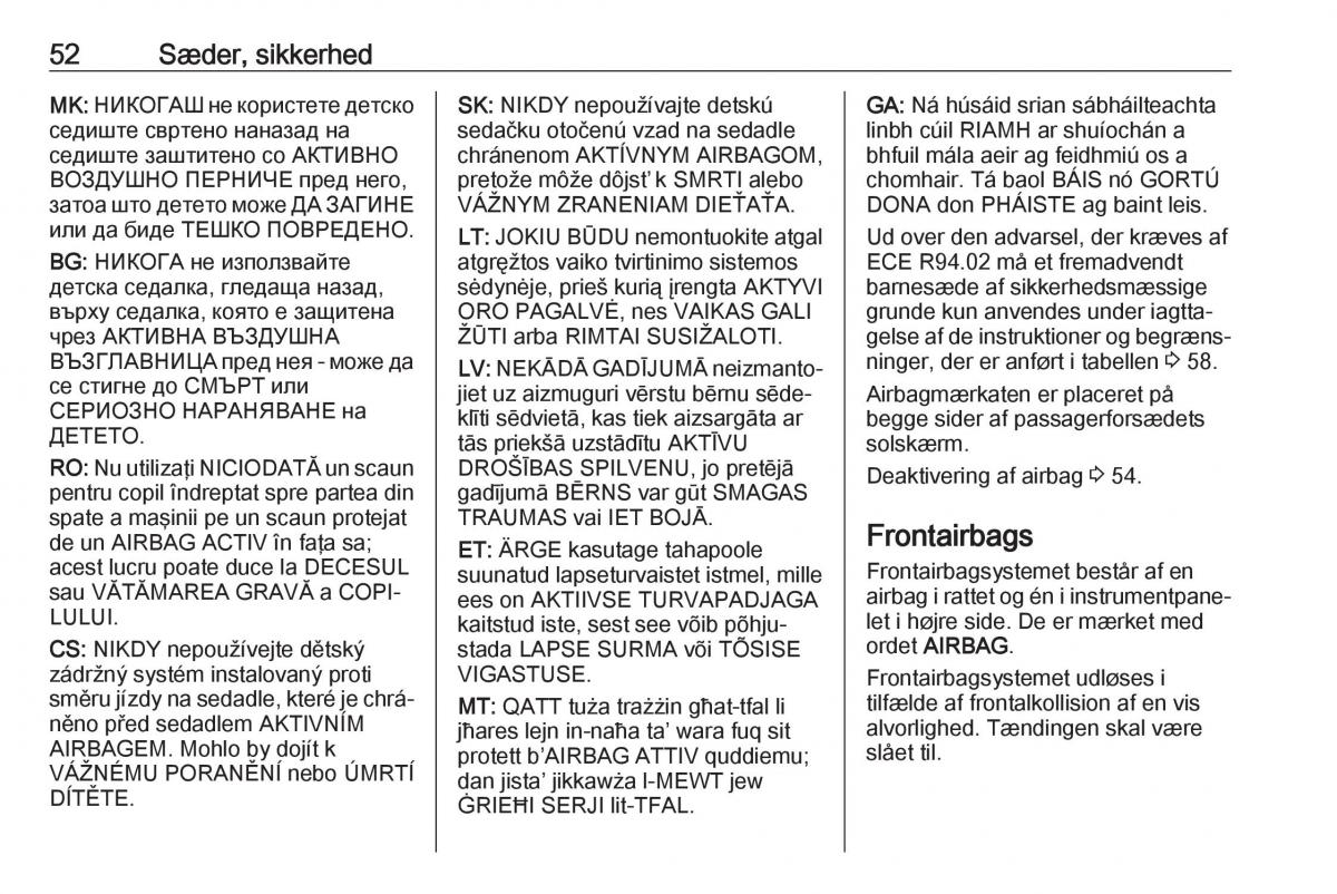 manual  Opel Crossland X Bilens instruktionsbog / page 54