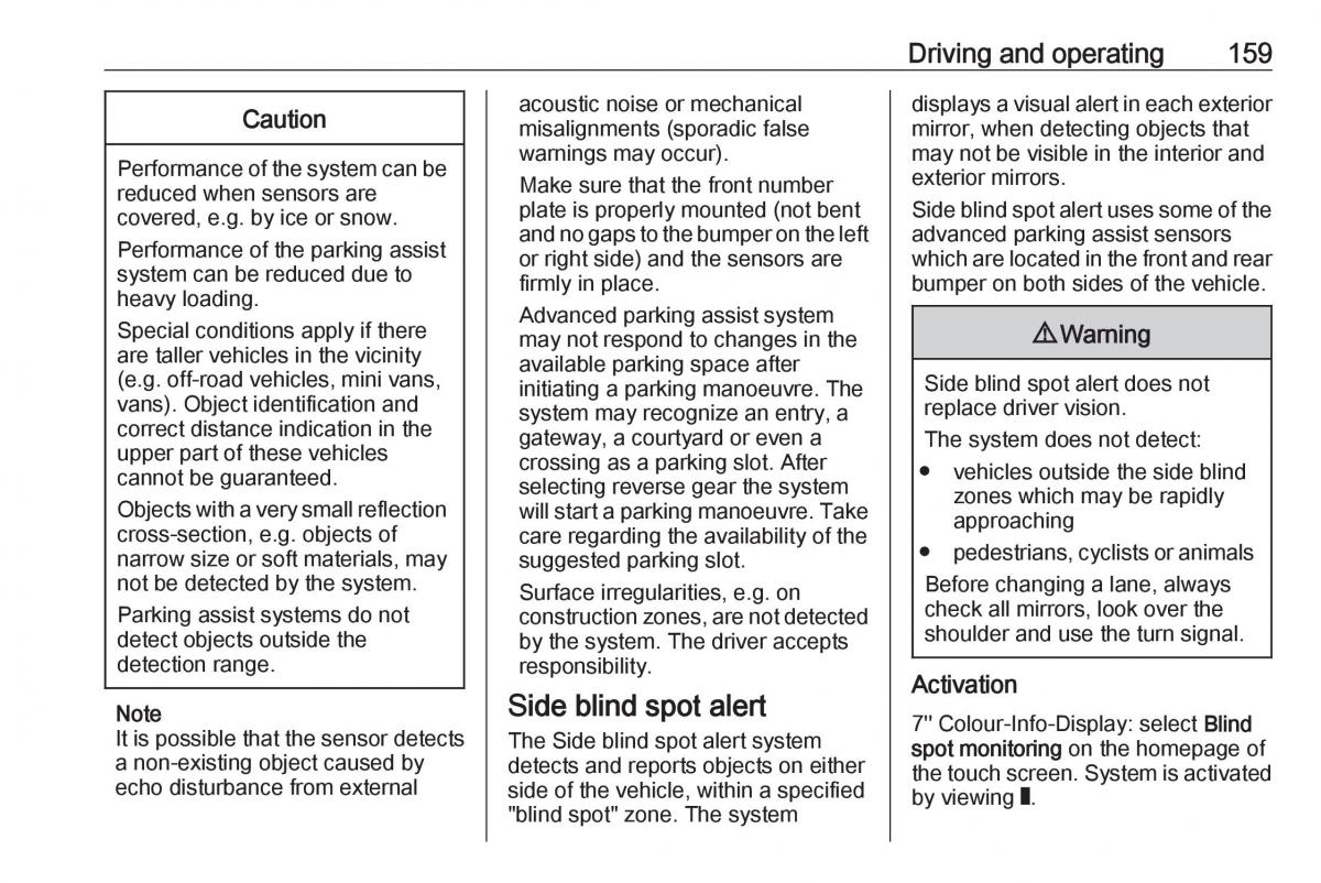 Opel Crossland X owners manual / page 161