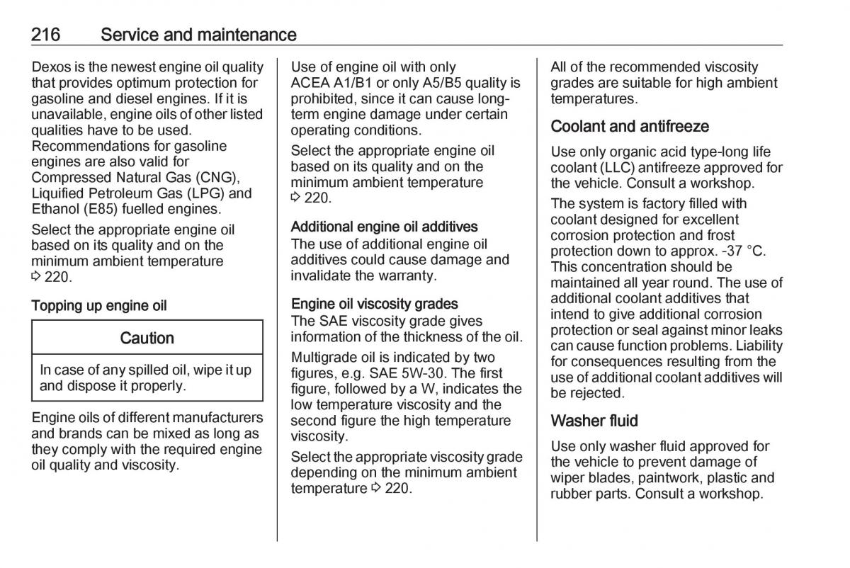 Opel Crossland X owners manual / page 218