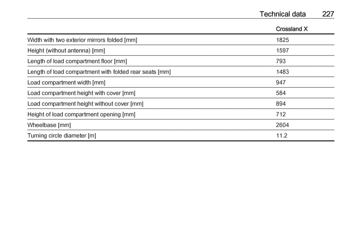 Opel Crossland X owners manual / page 229