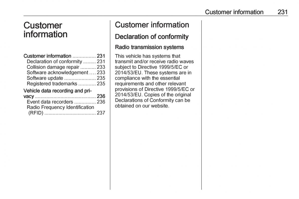 Opel Crossland X owners manual / page 233