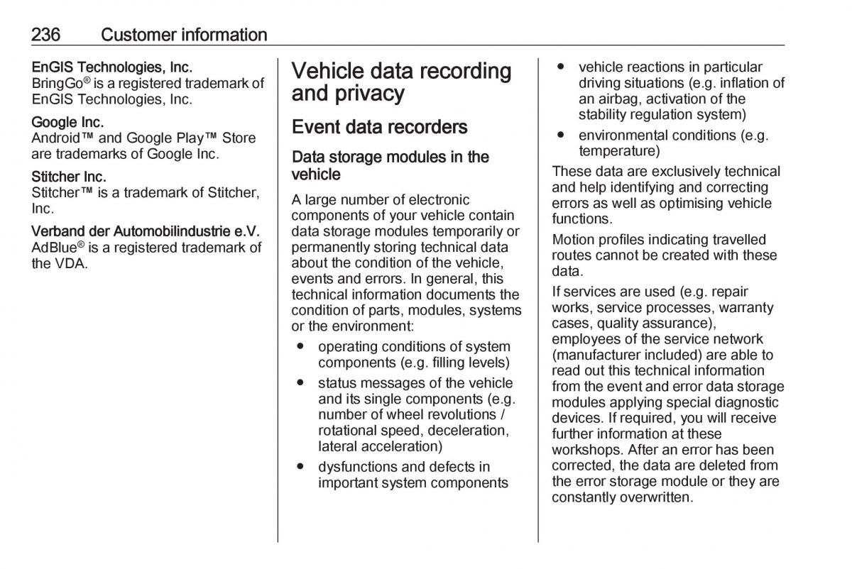 Opel Crossland X owners manual / page 238