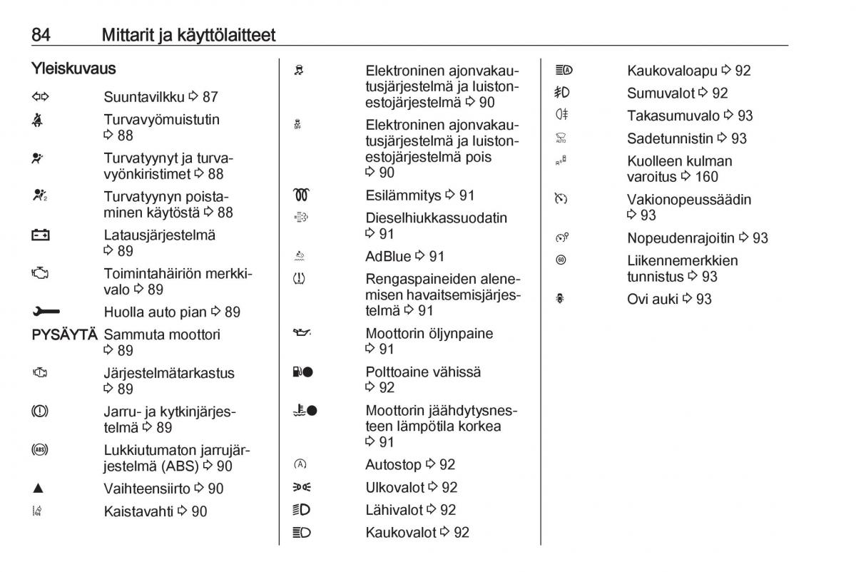 Opel Crossland X omistajan kasikirja / page 86