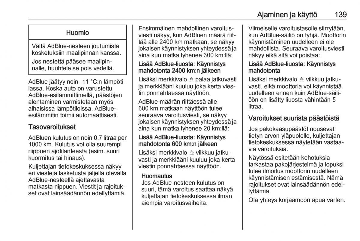 Opel Crossland X omistajan kasikirja / page 141