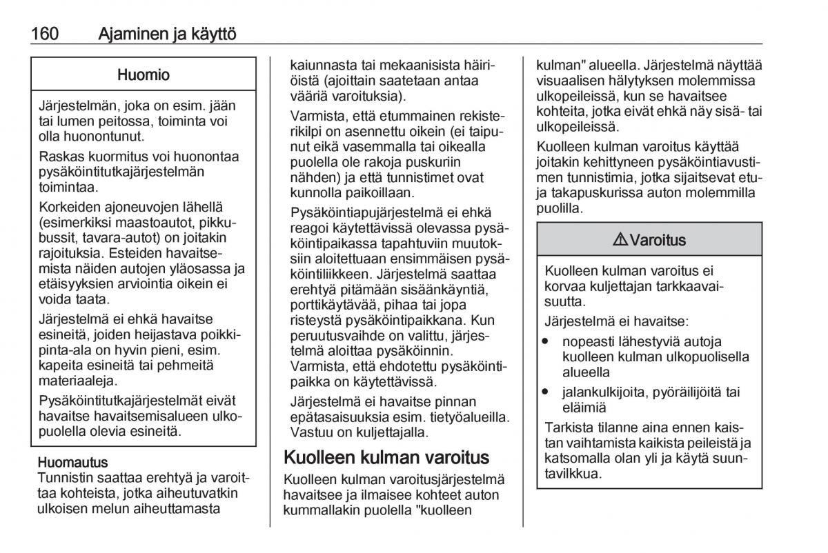 Opel Crossland X omistajan kasikirja / page 162