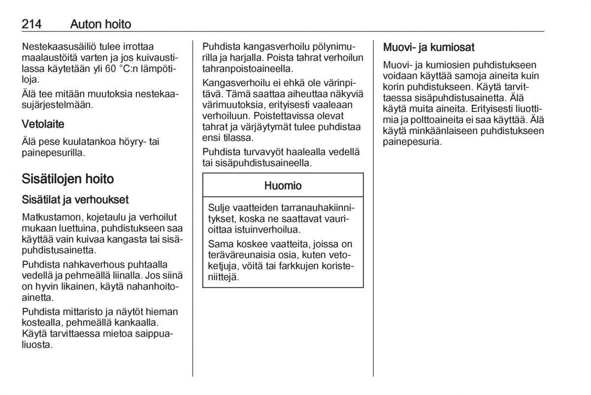 Opel Crossland X omistajan kasikirja / page 216