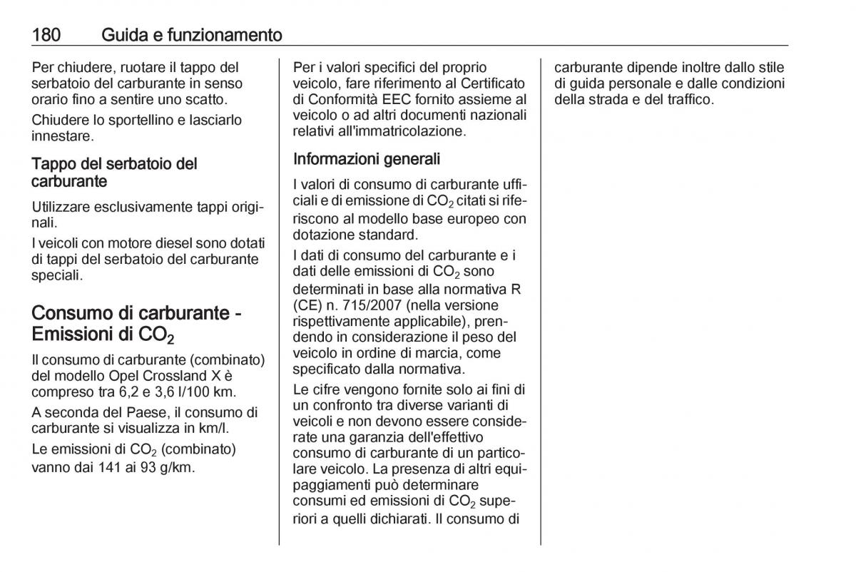 Opel Crossland X manuale del proprietario / page 182