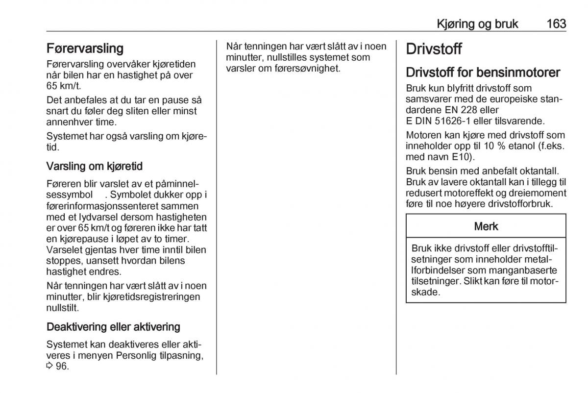 Opel Crossland X bruksanvisningen / page 165