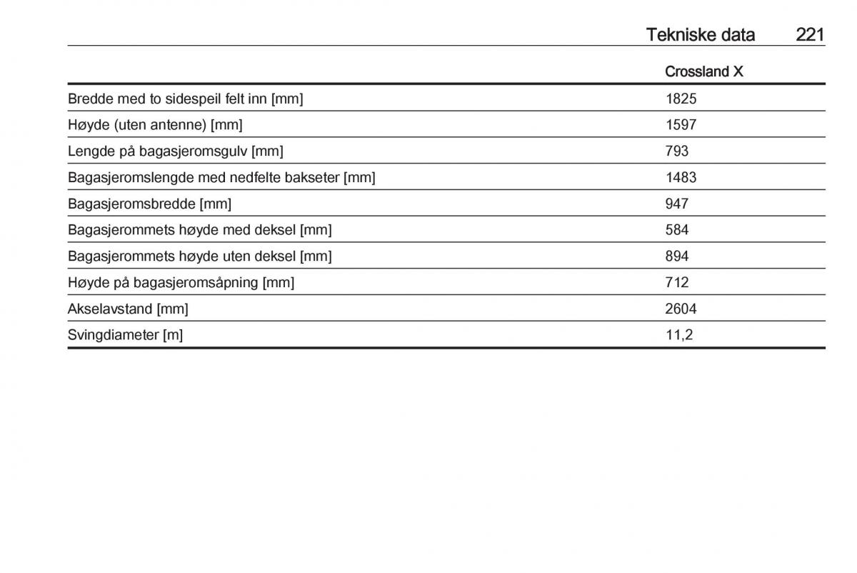 Opel Crossland X bruksanvisningen / page 223