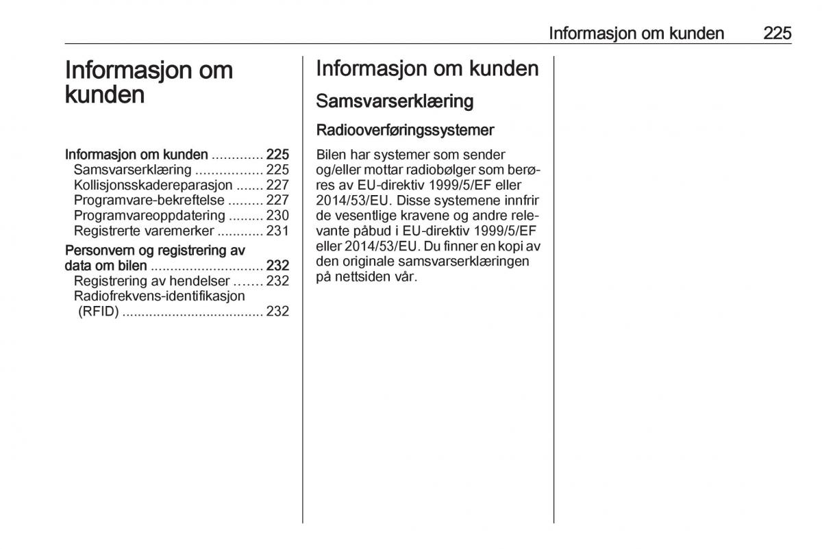 Opel Crossland X bruksanvisningen / page 227