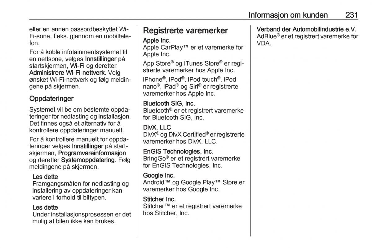 Opel Crossland X bruksanvisningen / page 233