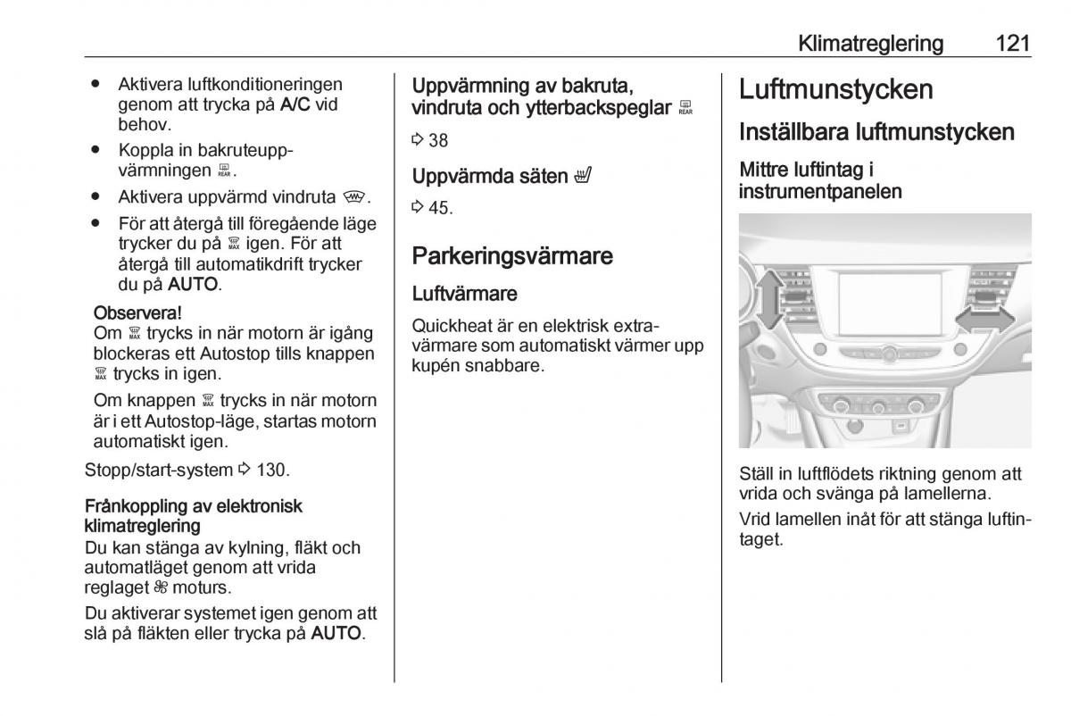 Opel Crossland X instruktionsbok / page 123