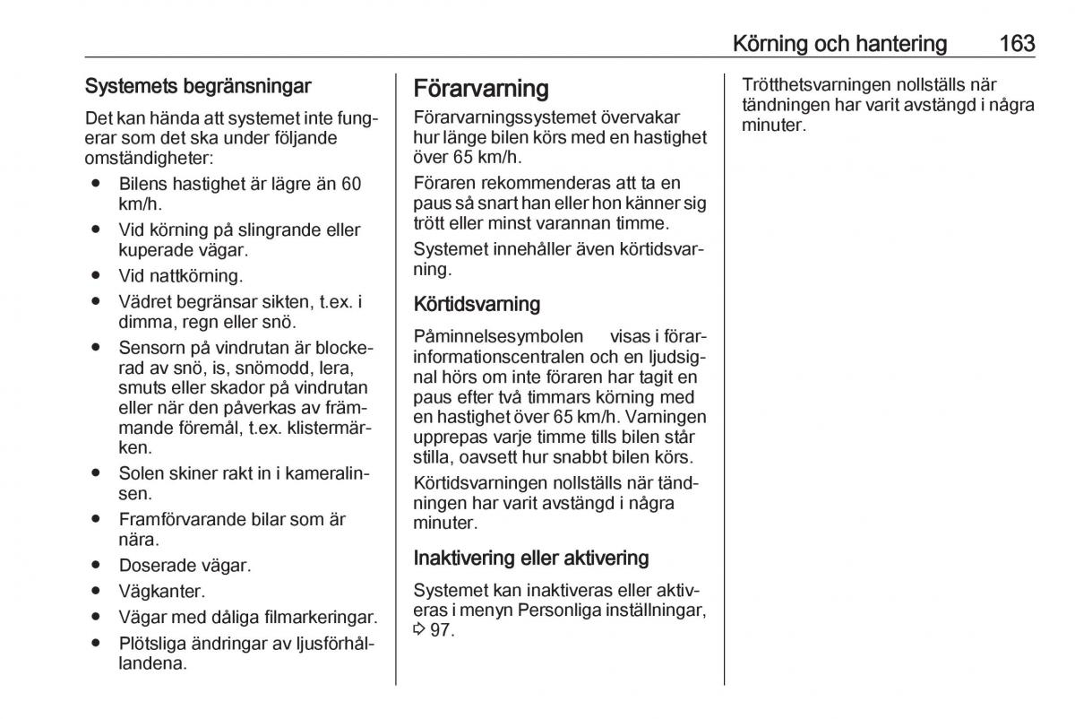 Opel Crossland X instruktionsbok / page 165