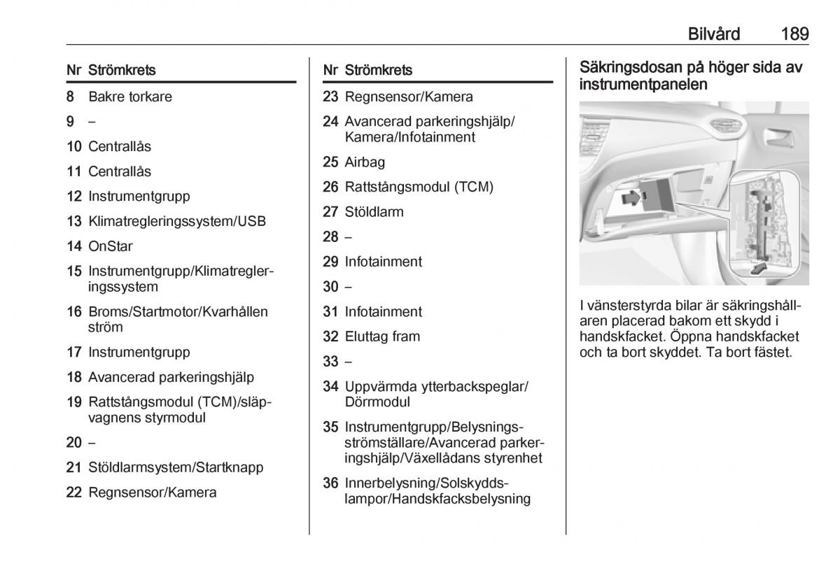 Opel Crossland X instruktionsbok / page 191