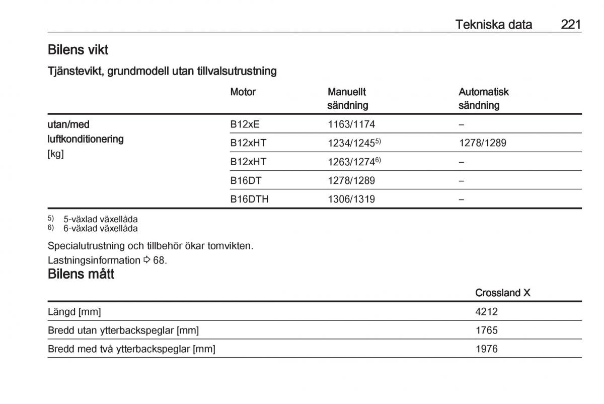 Opel Crossland X instruktionsbok / page 223