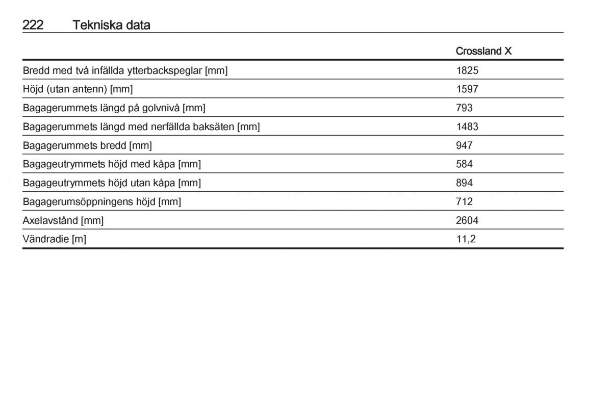 Opel Crossland X instruktionsbok / page 224