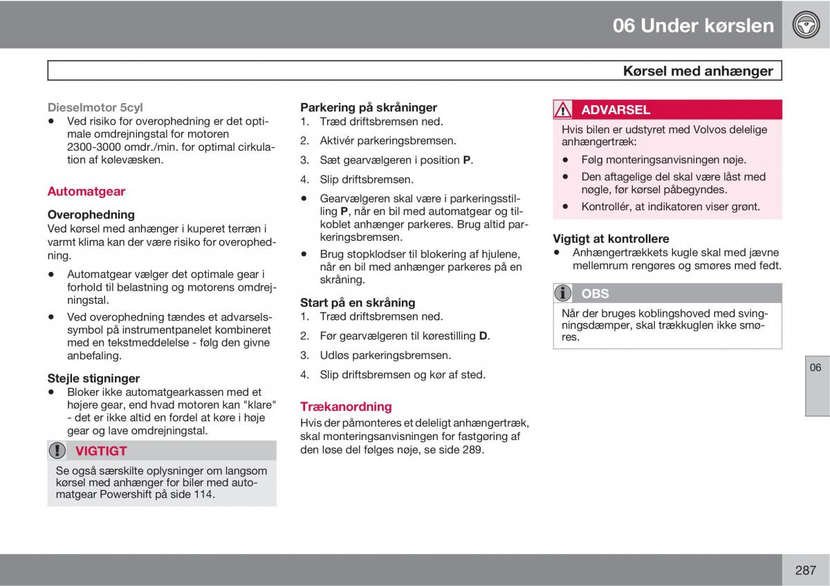 Volvo XC60 I 1 Bilens instruktionsbog / page 289