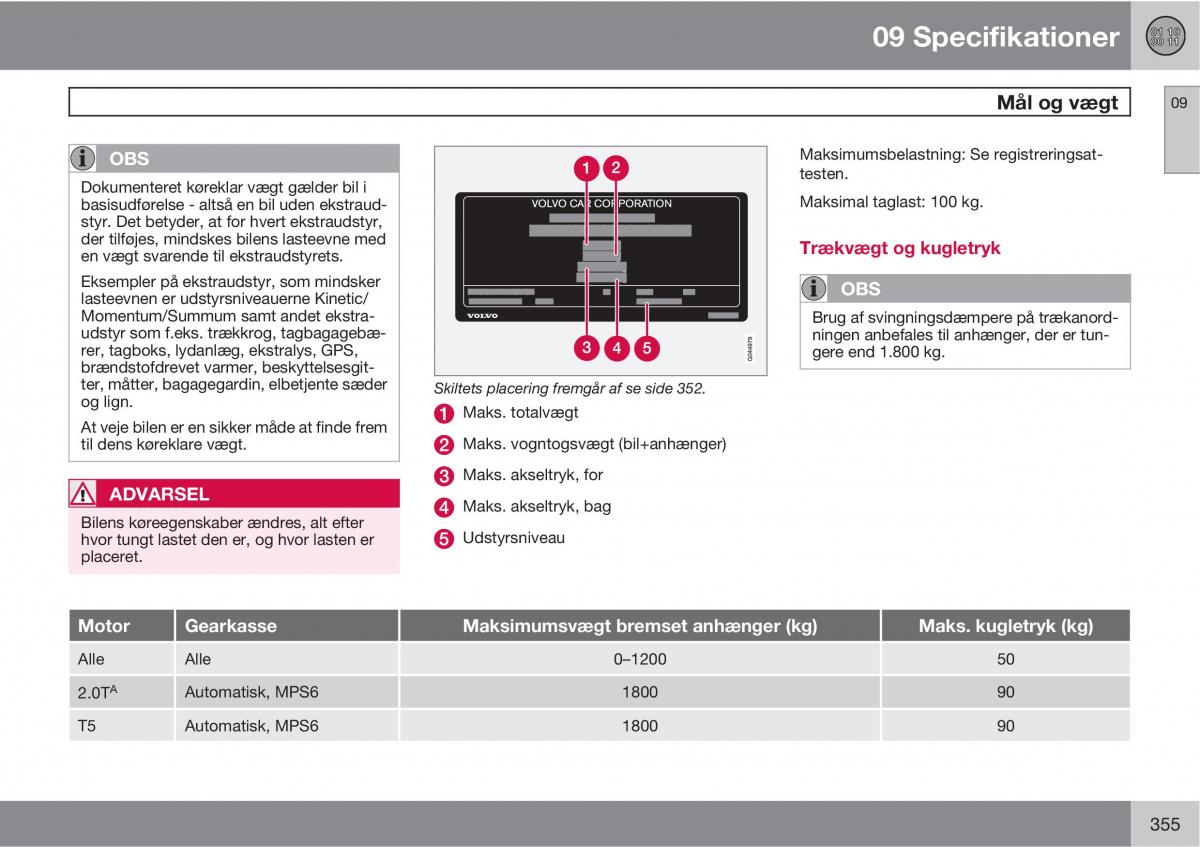 Volvo XC60 I 1 Bilens instruktionsbog / page 357