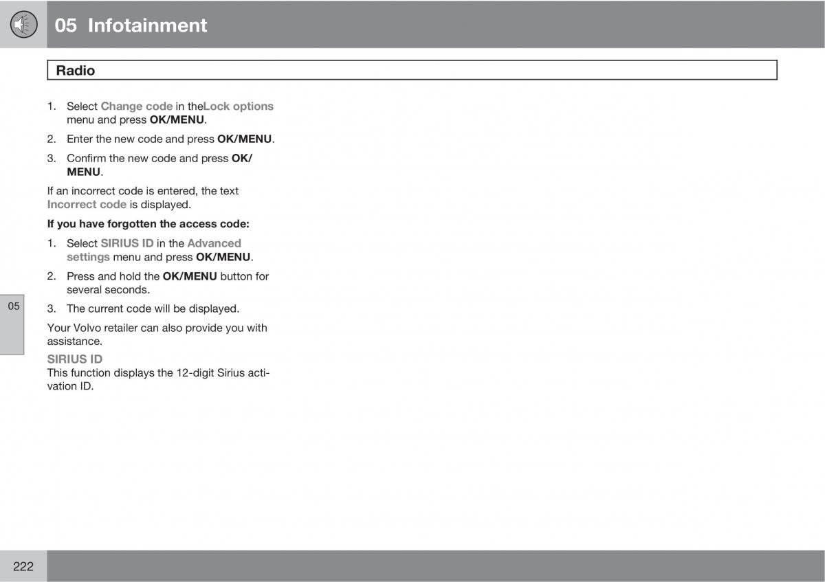 Volvo XC60 I 1 owners manual / page 222