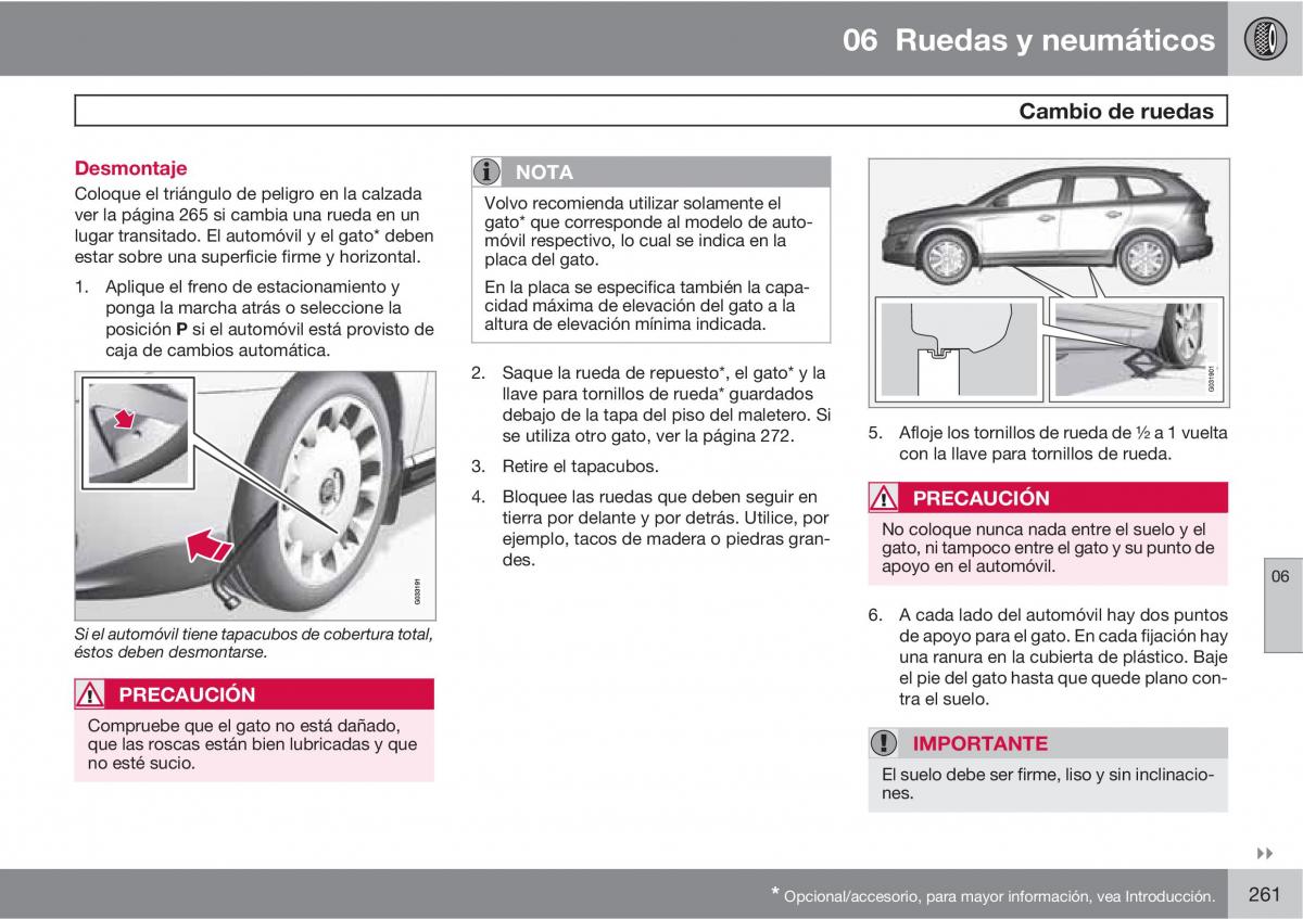 Volvo XC60 I 1 manual del propietario / page 261