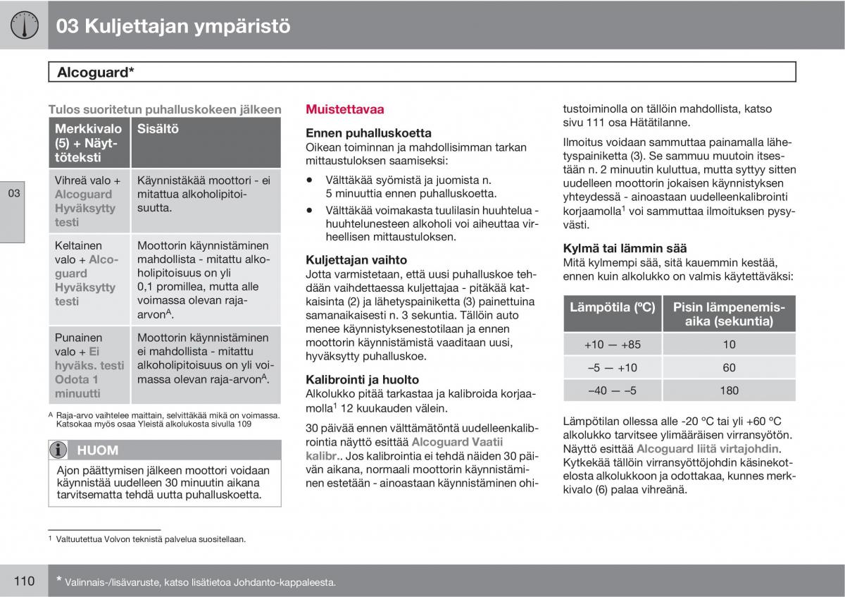 Volvo XC60 I 1 omistajan kasikirja / page 112