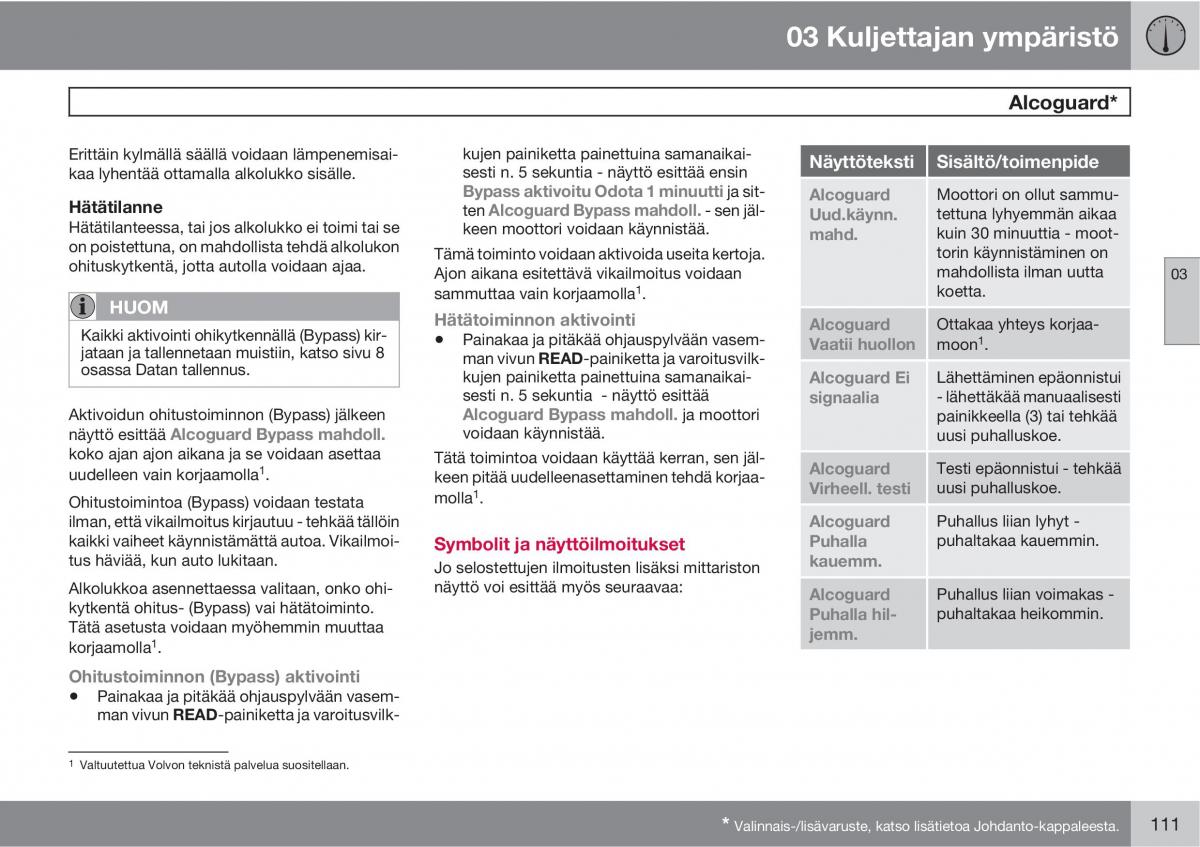 Volvo XC60 I 1 omistajan kasikirja / page 113