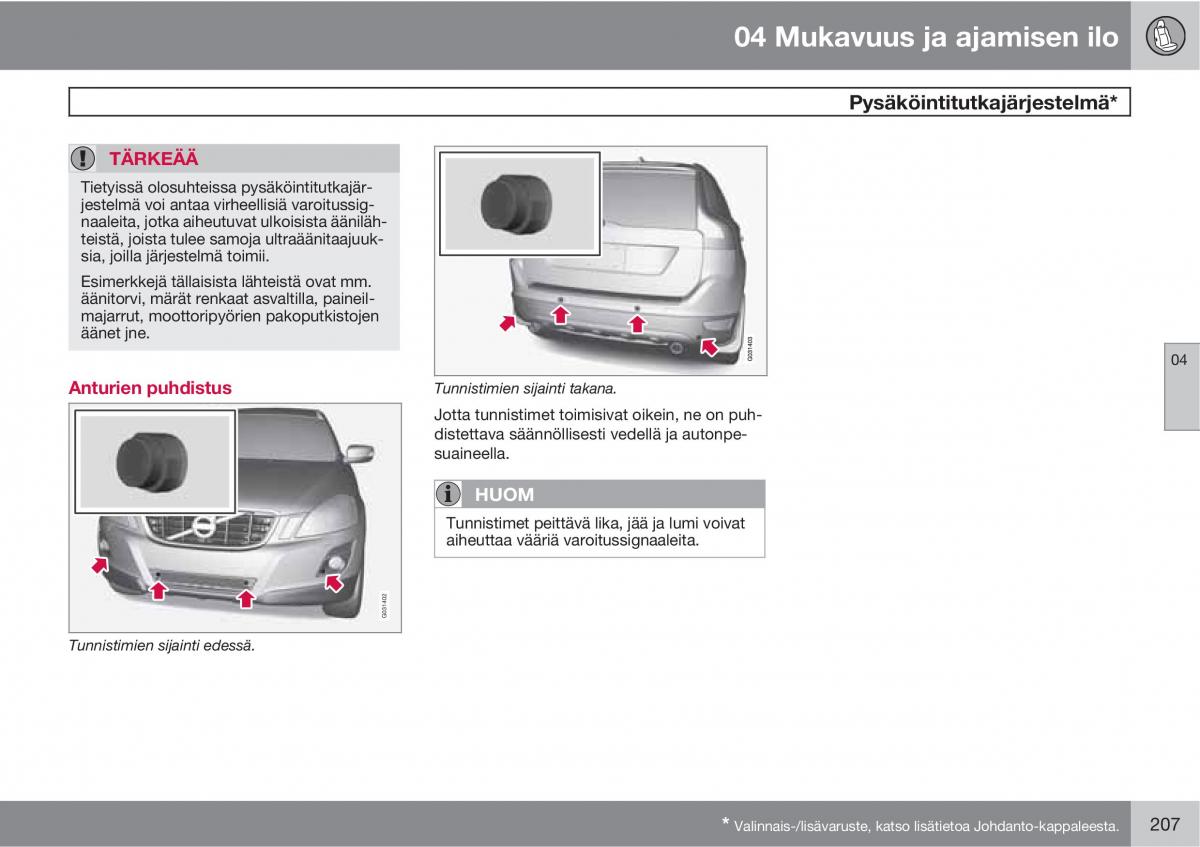 Volvo XC60 I 1 omistajan kasikirja / page 209