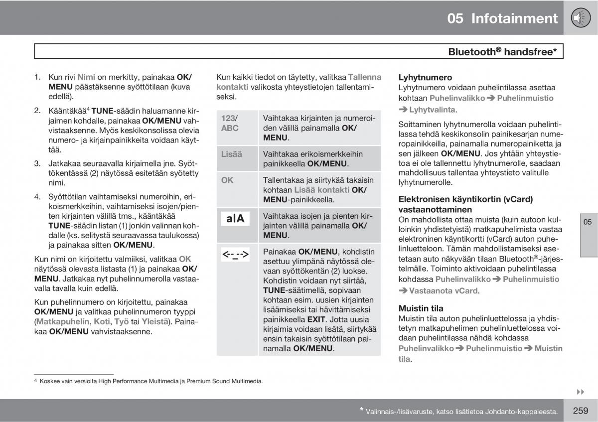 Volvo XC60 I 1 omistajan kasikirja / page 261