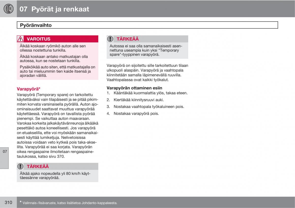 Volvo XC60 I 1 omistajan kasikirja / page 312