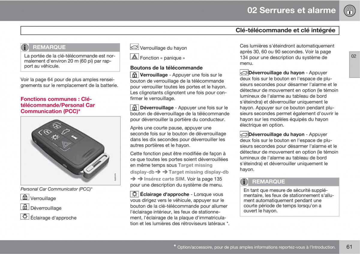 Volvo XC60 I 1 manuel du proprietaire / page 63