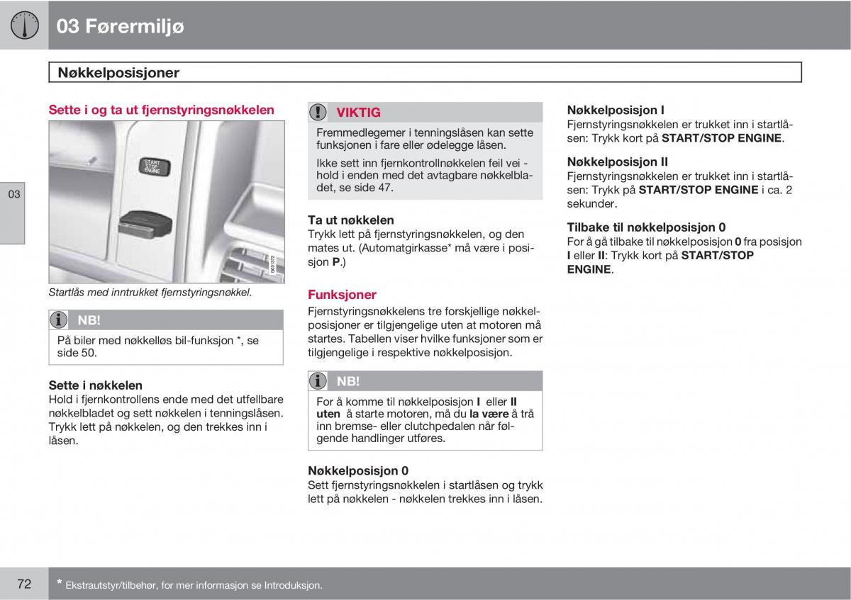 Volvo XC60 I 1 bruksanvisningen / page 72