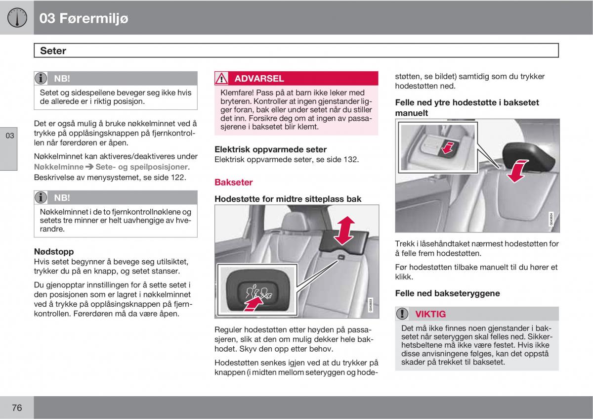 Volvo XC60 I 1 bruksanvisningen / page 76