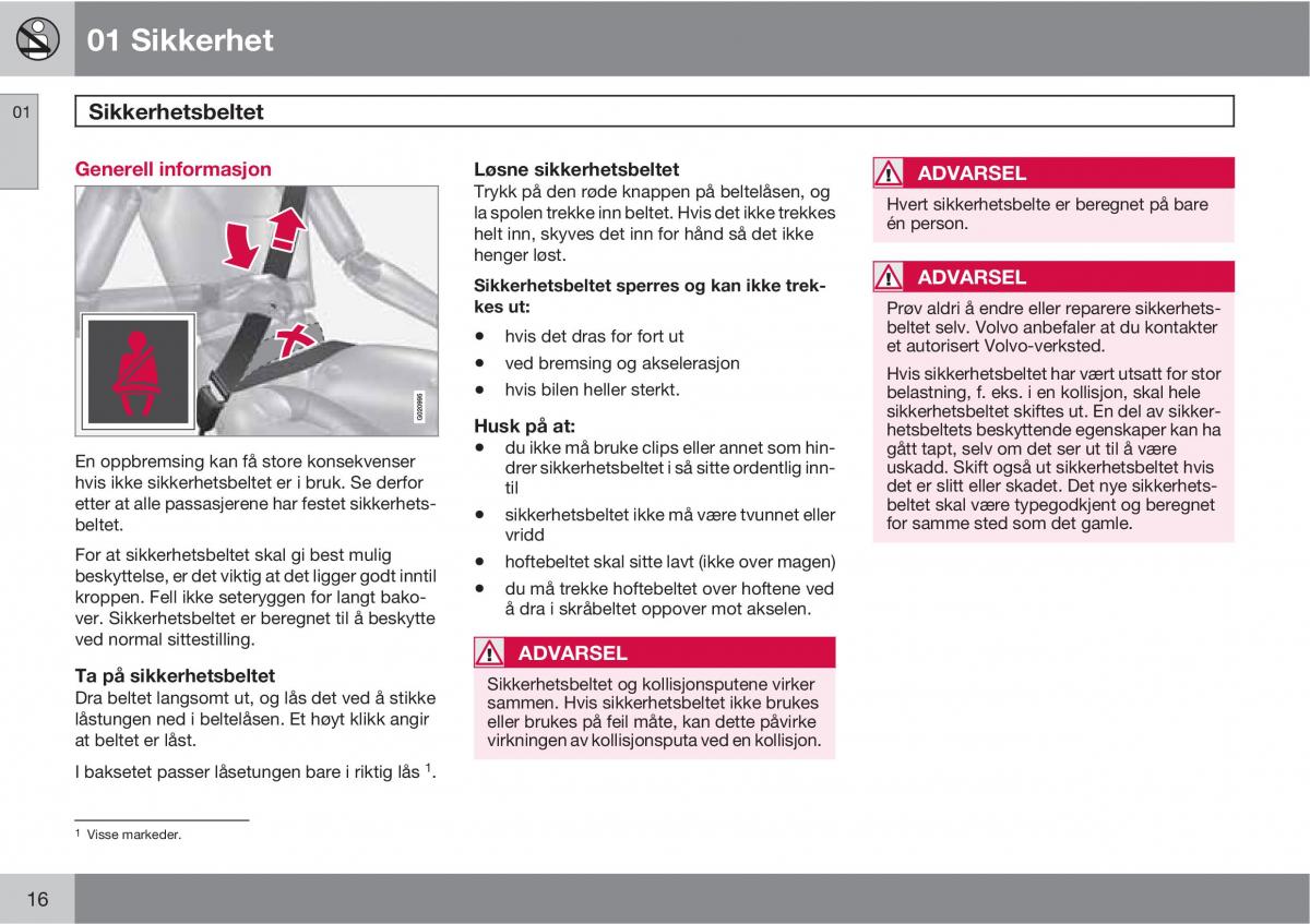 Volvo XC60 I 1 bruksanvisningen / page 16