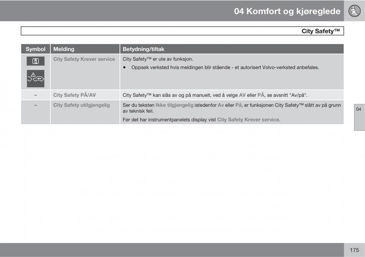 Volvo XC60 I 1 bruksanvisningen / page 175