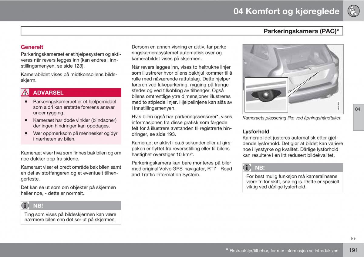 Volvo XC60 I 1 bruksanvisningen / page 191