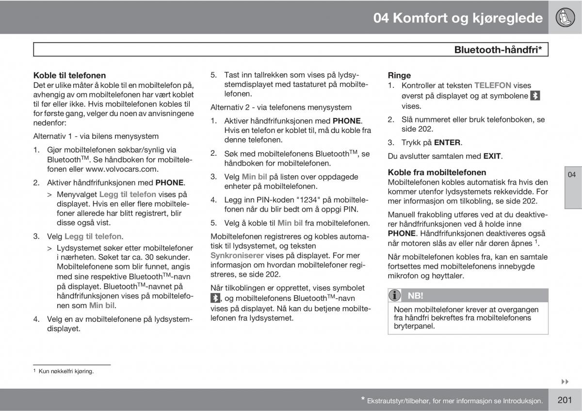 Volvo XC60 I 1 bruksanvisningen / page 201