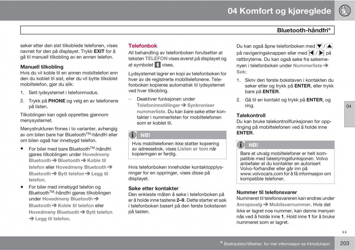 Volvo XC60 I 1 bruksanvisningen / page 203