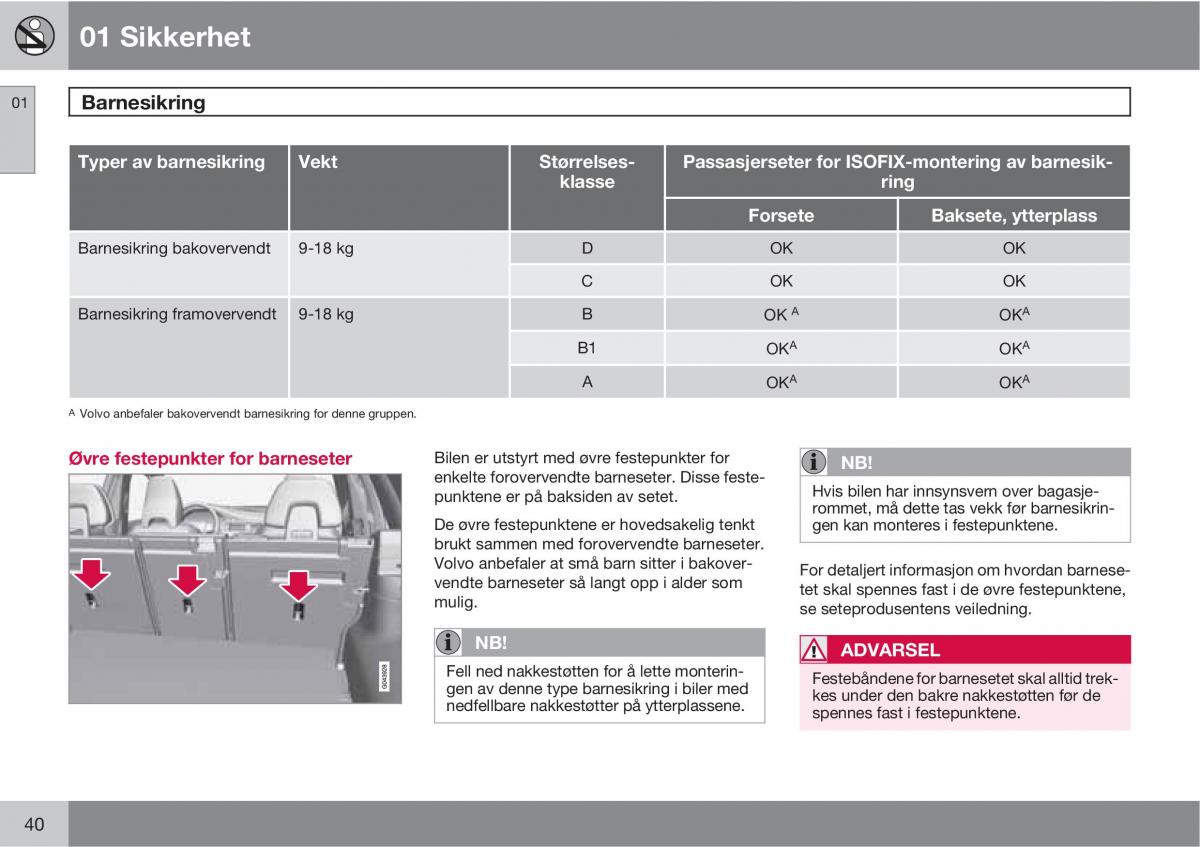 Volvo XC60 I 1 bruksanvisningen / page 40